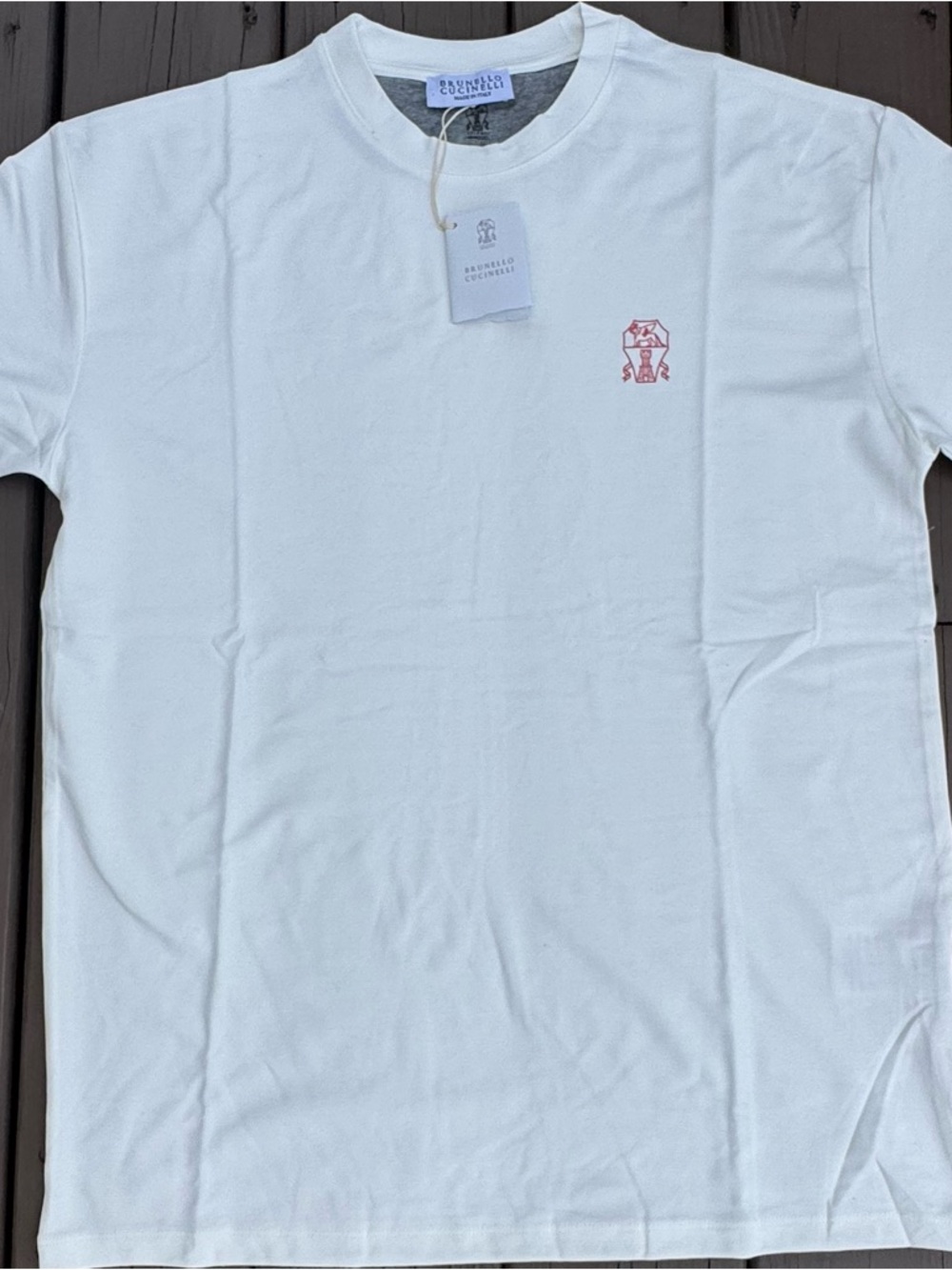 Brunello Cucinelli White T-Shirt with Pink Chest Logo